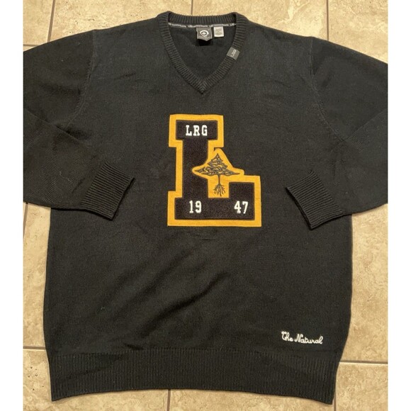 LRG Sweater Mens XXXL Black V Neck The Natural 1947 Letterman Pullover Acrylic - Picture 1 of 8